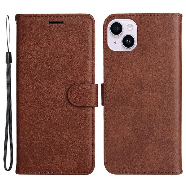 iPhone 15 Plus Læder Cover m. Pung og Strop - Brun Online now