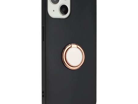 iPhone 15 Plus Fleksibelt Plastik Cover m. Ring Kickstand - Sort m. Magnetisk Rose Gold Ring Sale