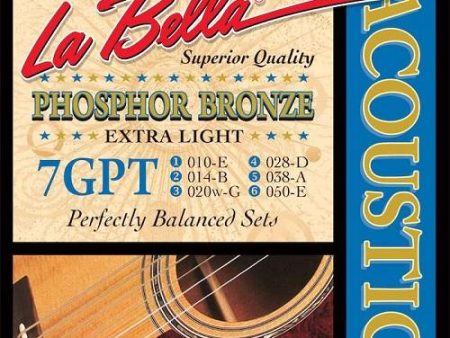 La Bella 7GPT Phosphor Bronze Acoustic Guitar Strings - Extra Light 10-50 For Discount