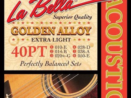 La Bella 40PS Golden Alloy Acoustic Guitar Strings - Light 12-52 on Sale